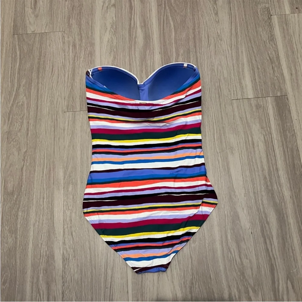 NWT La Blanca Strapless One Piece Swimsuit Women’s Size 14 Multicolor Striped